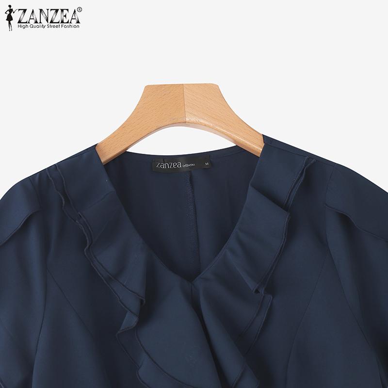 ZANZEA Женская летняя блузка с рюшами, V-образным вырезом, коротким рукавом, повседневная
