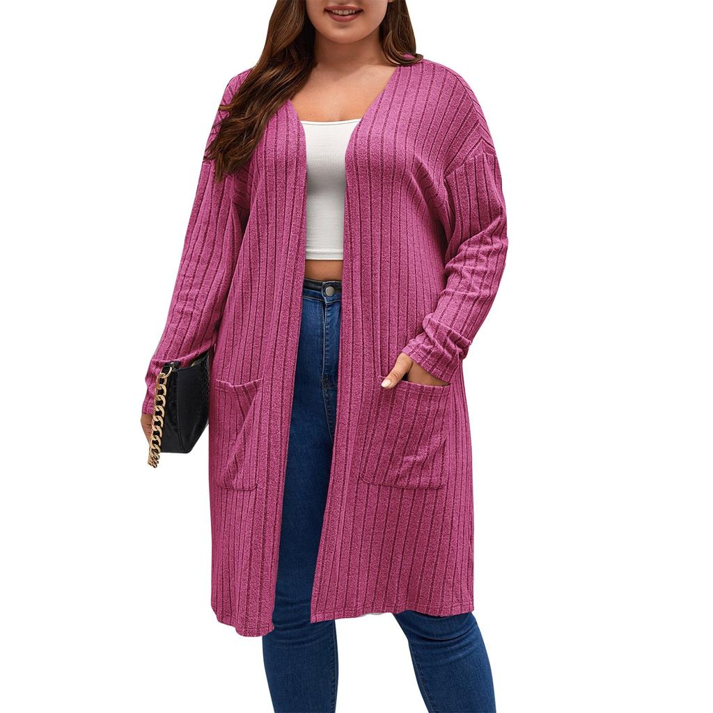 Women's Fashion Casual Long Cardigan Large Size Long Sleeve Knit Jacket