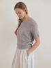 LE STUDIO Rounded Neck Waffle Short Sleeve Knit Gray