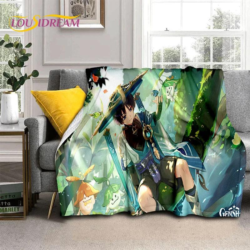 3D милый Genshin Impact мультфильм игра мягкий фланелевый плед для кровати спальни дивана пикника, плед для отдыха на свежем воздухе сон подарок