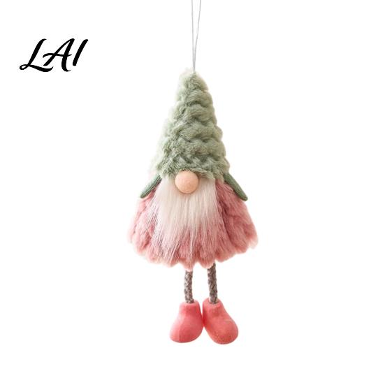 Plush Fabric Hanging Gift Christmas Ornaments Pink Green Faux Fur Gnome Tree Reusable Holiday Party Supplies Decoration for Table Fireplace
