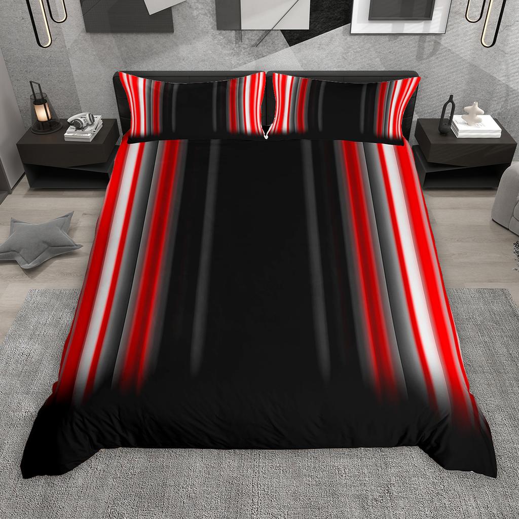 Homewish Gradient Stripe Duvet Cover Set 2pcs/3pcs, Neon Green Purple Blue Red Bedding Set, Geometric Lines Quilt Cover Set