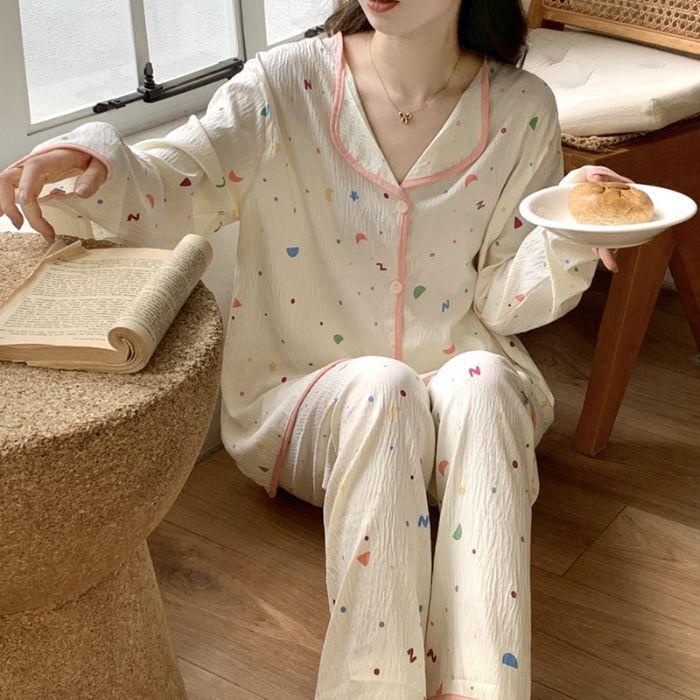 Весна и осень, новый женский пижамный домашний костюм для девочек, осенне-зимний хлопковый кардиган с облаками, милый домашний костюм с героями мультфильмов