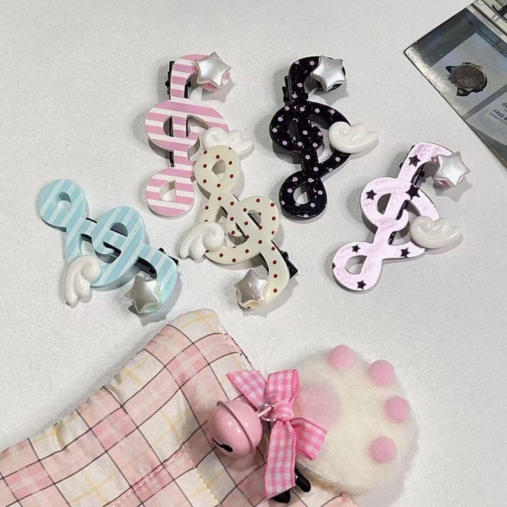 Acrylic Musical Note Hair Clip Anti Slip Star Wing Clip Fashion Student Hair Accessory Casual Wear