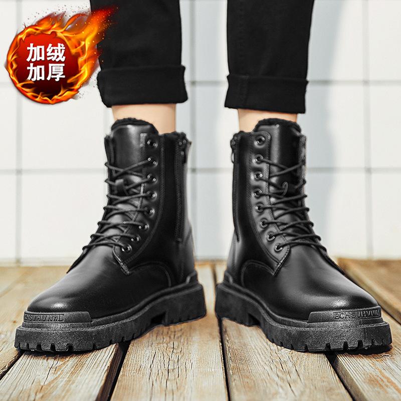 Мужские ботинки уличные водонепроницаемые кожаные ботинки классические черные ботинки с высоким голенищем плюшевые теплые зимние ботинки модные мотоциклетные ботинки для мужчин