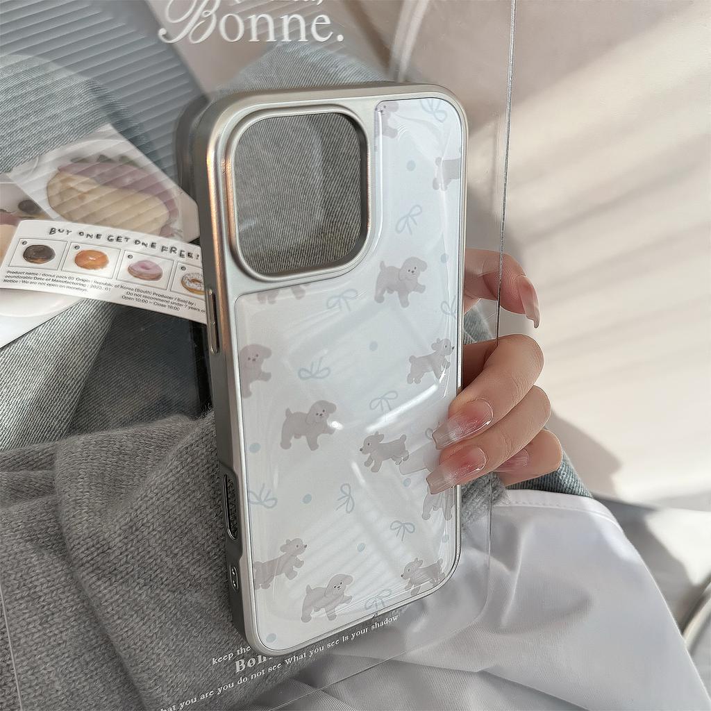 Cute Gray Teddy Suitable for 16 Apple 15 Promax Mobile Phone Case Iphone 14 Silver Edge Glue 13 Niche Huawei