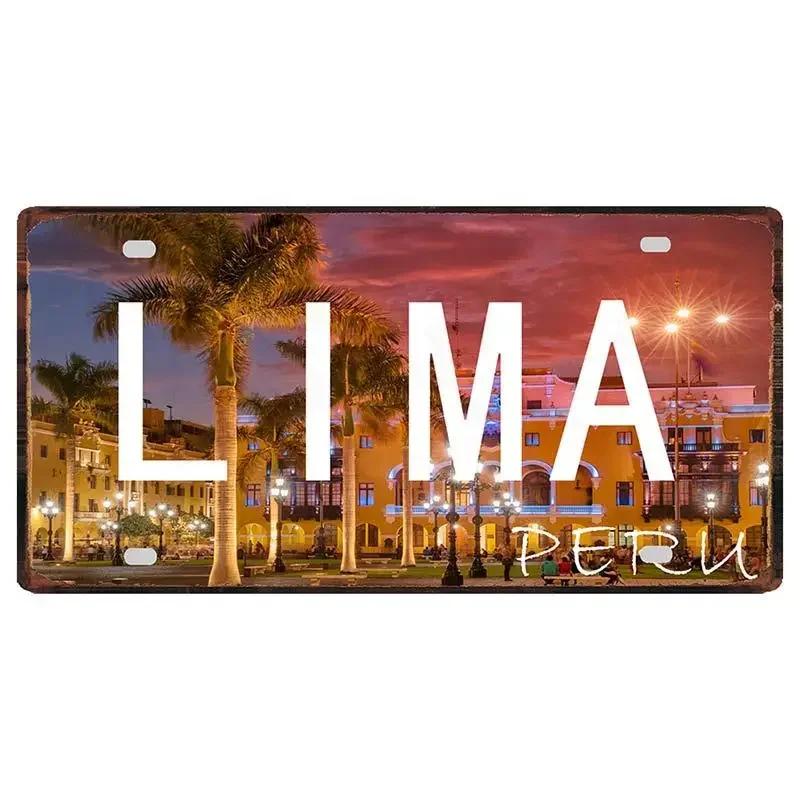 Peru Lima Cusco Car License Pate Retro Rusted  Art Front Vanity Tag Wall Poster Decor for Bar Garage Home Decoration Plaques