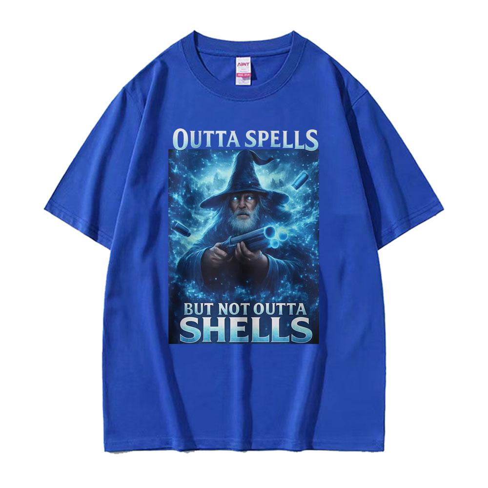Outta Spells But Not Outta Shells Ironic Wizard Funny Fantasy Meme T Shirts Men Women Summer Tops Casual 100 Cotton Streetwear