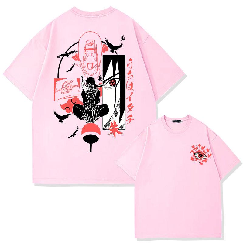 Японская футболка с круглым вырезом в стиле аниме «Наруто» из 100% хлопка с коротким рукавом, модная летняя футболка для подростков с коротким рукавом, повседневные топы для мужчин