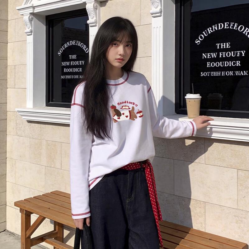 Женская повседневная футболка SPAO с круглым вырезом, графическим принтом и длинным рукавом