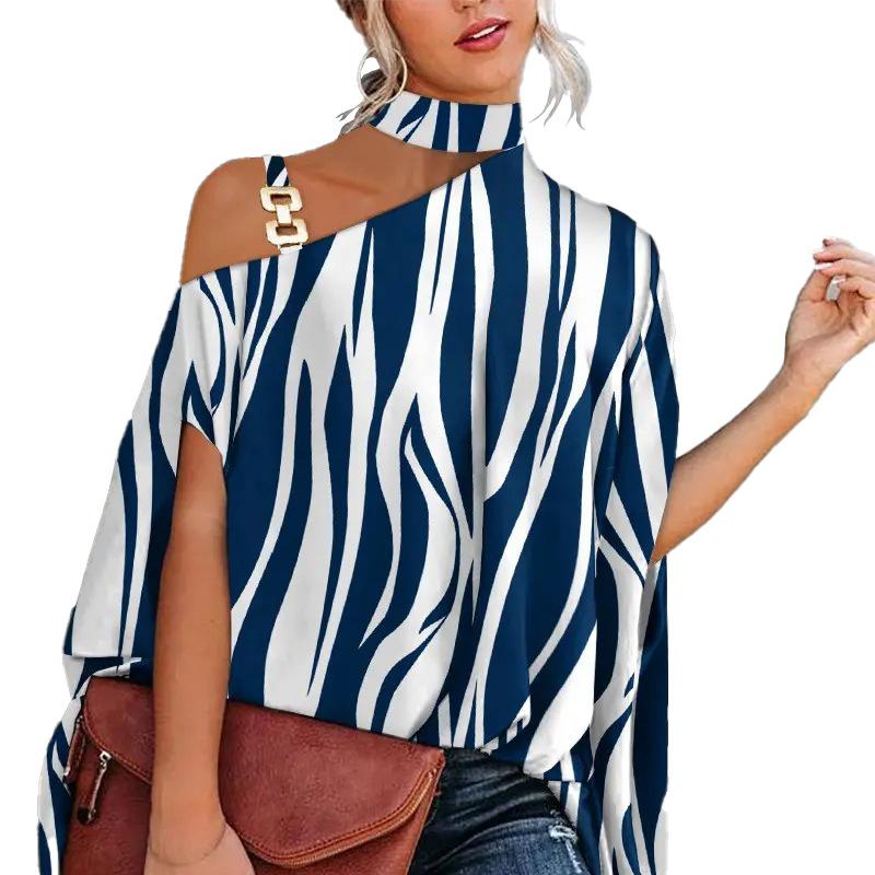 Летняя свободная рубашка с шалью и принтом, элегантная рубашка летучей мыши с короткими рукавами для женщин