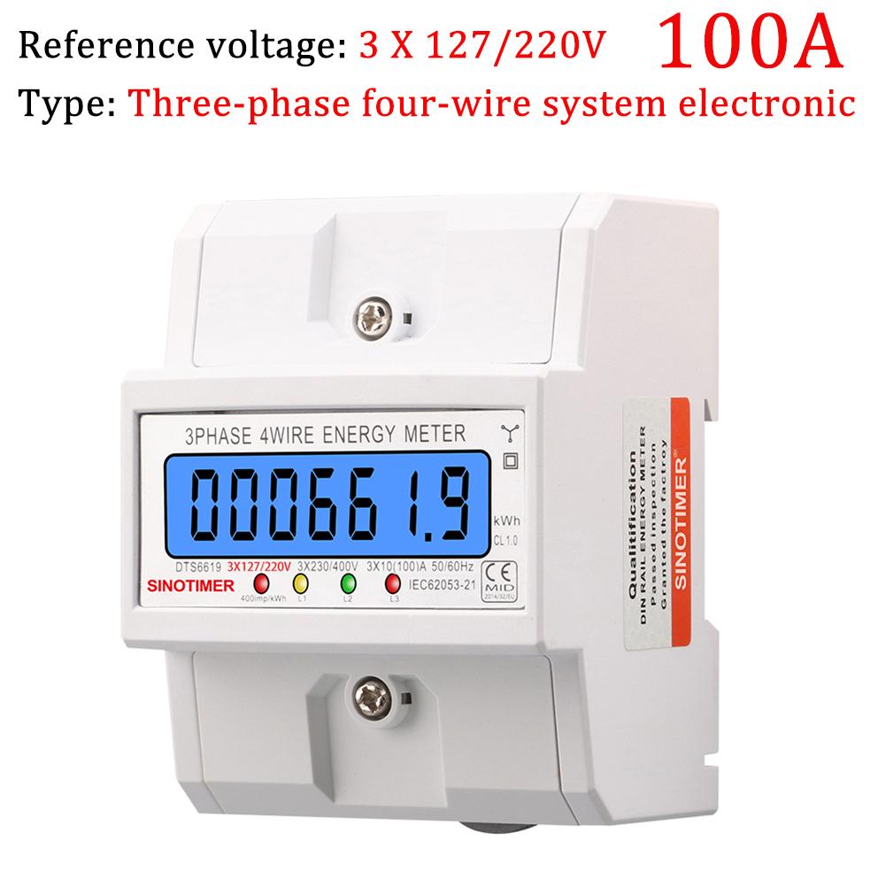 3 Phase 4 Wires Electricity Usage Meter 50/60HZ KWh Meter AC 3*127/220V Energy Consumption Monitor LCD Backlight for Home Office