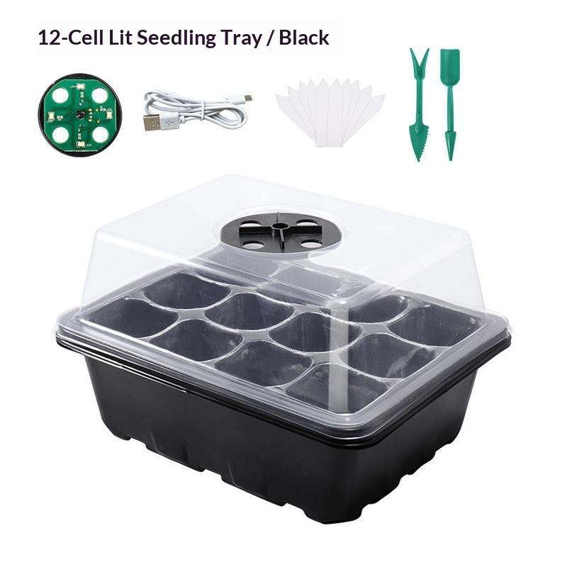 6/12-Cell Home Seed Starter Tray With Grow Light Germination Kits Adjustable Humidity Dome Seedling Tray For Gardening