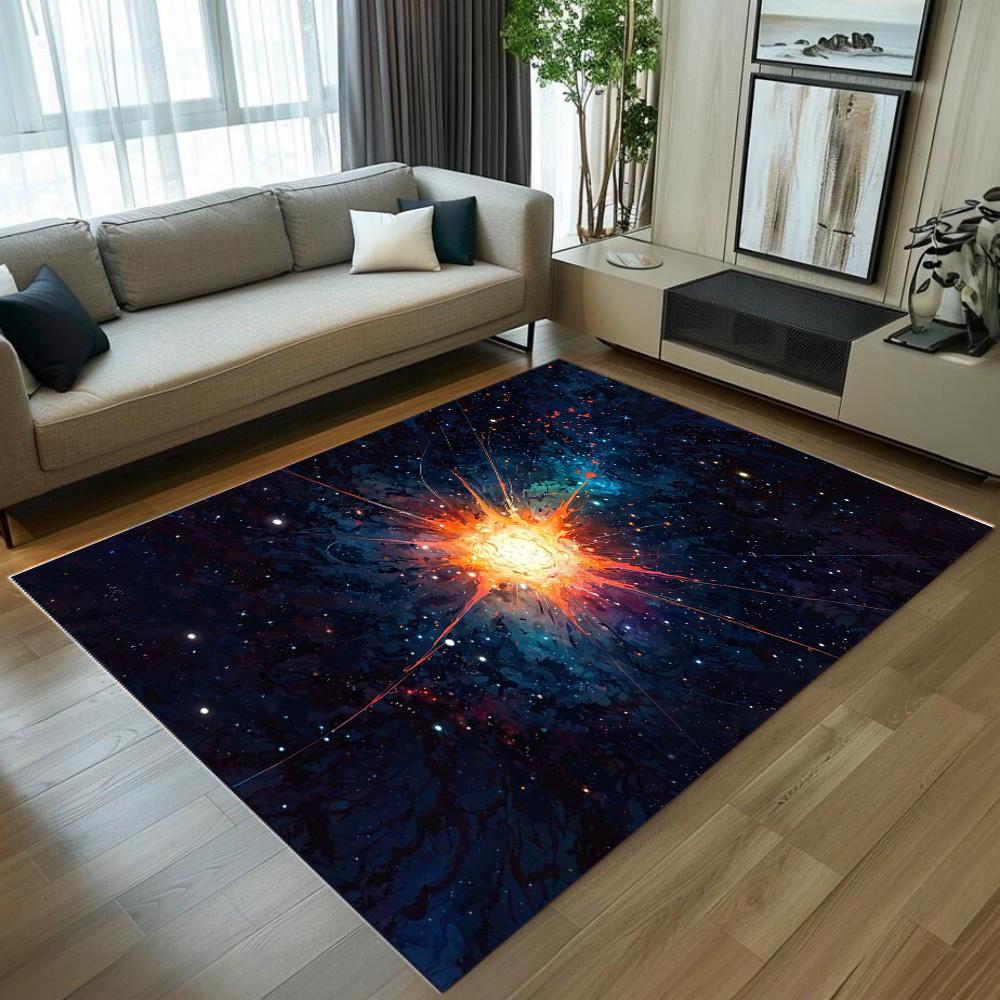 Black Minimalist Rug, Large Rug with Modern Starry Sky Art Design for Living Room Entryway Bedroom Non Slip Bathroom Area Carpet