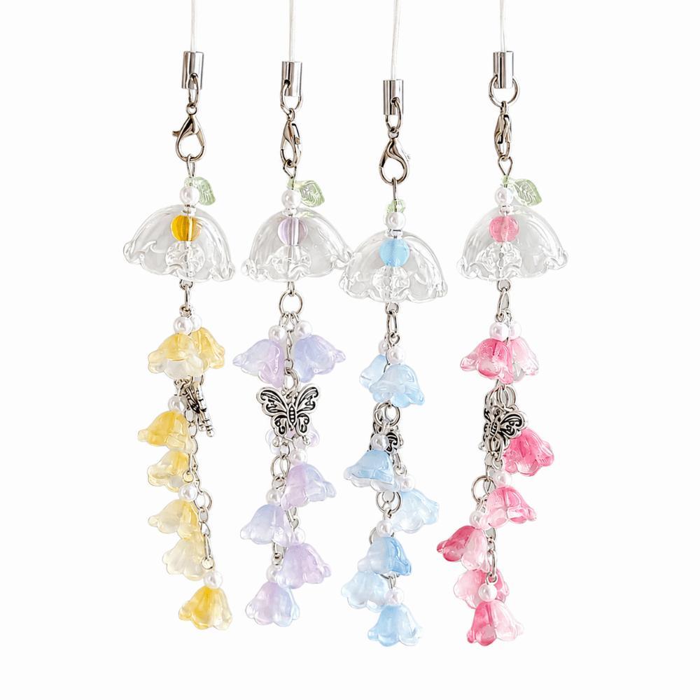 Kawaii Design Wind Chime Pendant Orchid Bell Style Bead Phone Lanyard Ornament Use