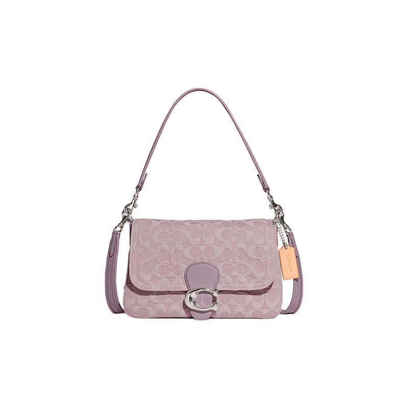 COACH Tabby 26 Letter Logo Logo Lock Classic Presbyopia Flap Chambray Denim and Leather Messenger Bag Crossbody Shoulder Bag Women's Pink