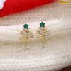 Изящные серьги-гвоздики в форме рождественской елки со сверкающими камнями циркония для модных женщин