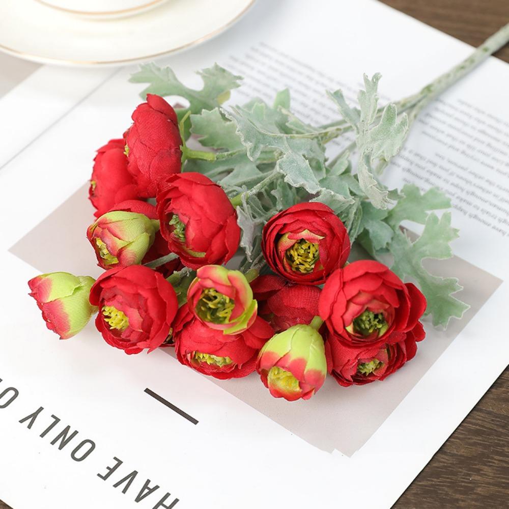 Multicolor Camellia Artificial Flower Flocking Faux Flower Wedding Ornament