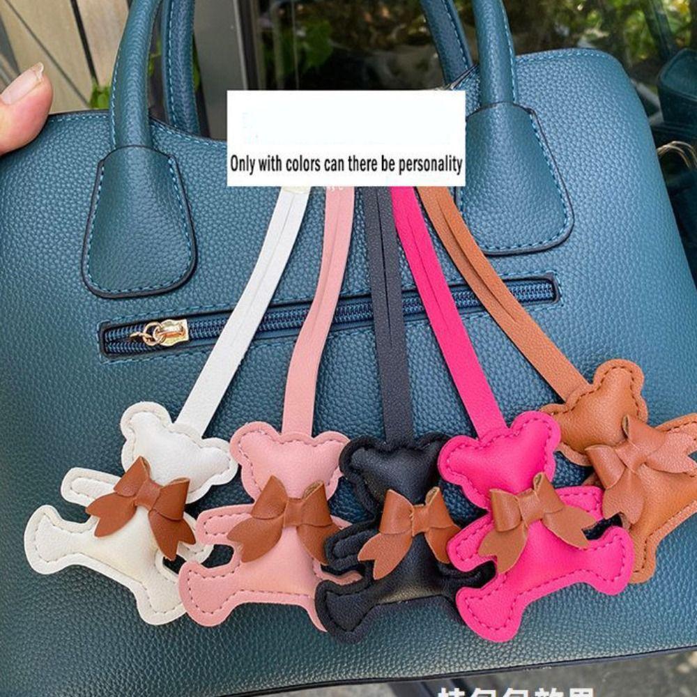 Soft PU Leather Keyring Car Key Holder Cartoon Bag Pendant Bow Bear Keychain Hanging Accessory