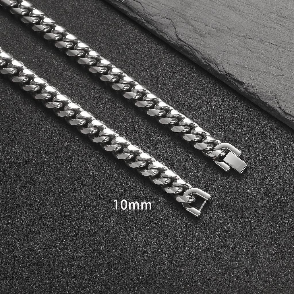 Titanium Steel Cuban Chain Hip Hop Necklace - Men's Fashion Jewelry with Stainless Steel Round Grinding Encryption and Buckle.