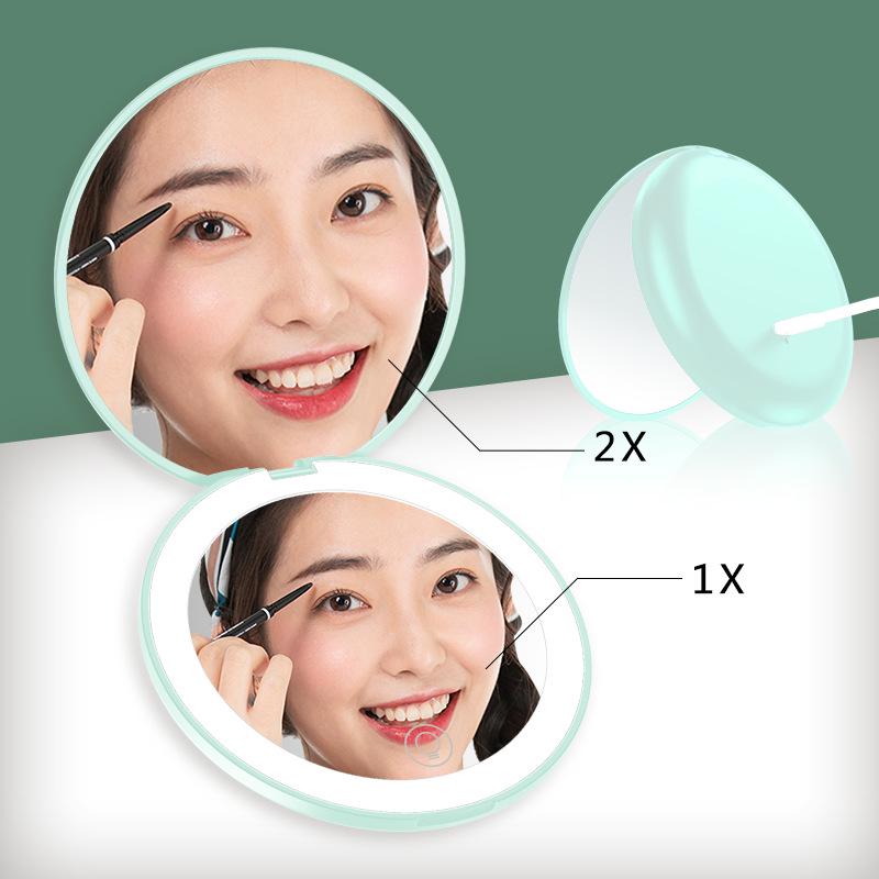 Portable Rechargeable LED Makeup Mirror with Stepless Dimming, Double-Sided Folding Design, Ideal for Travel