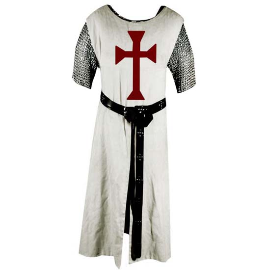 Mens Medieval Knight Crusader Templar Surcoat Halloween Costume with Hooded Cap Cloak Robe Cosplay Renaissance Costume Dress