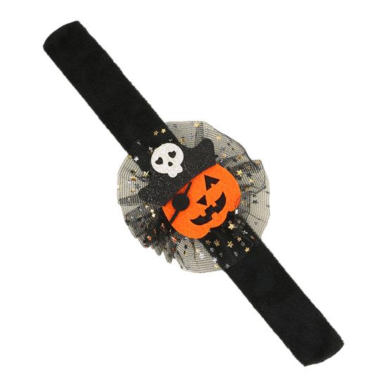 Adjustable Resilient Steel Plate Bracelets Stuffed Halloween Slap for Kids, Plush Pumpkin Ghost Skull Cute Wrist Assorted Pattern Bands Band