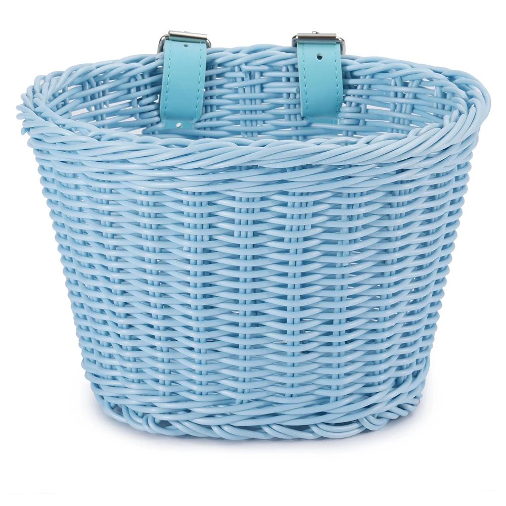Bike Front Basket Handlebar Cycling Hand-Woven Rattan Pannier Container with Bell Tassel Stickers Bicycle Waterproof Basket Bag