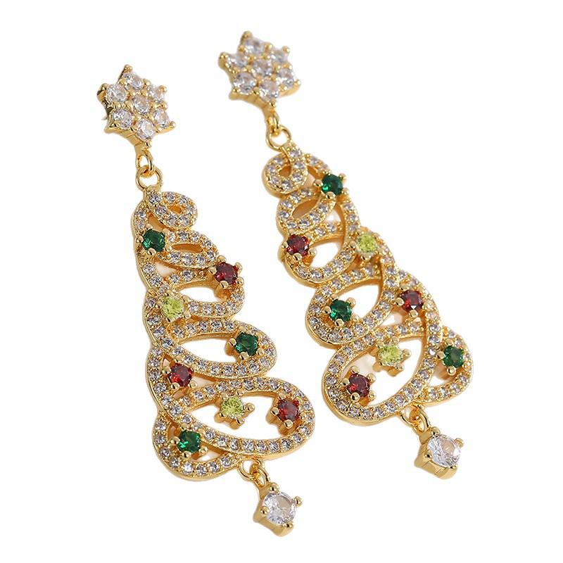 Серьги-елки из разноцветного циркона в европейском и американском стиле - Элегантный и уникальный дизайн для женщин и девушек, издание 2025 года