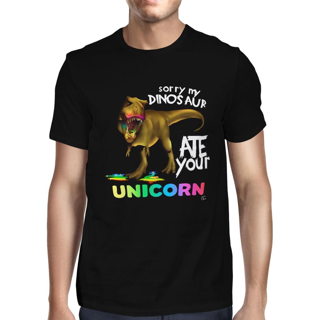1Tee Mens Sorry My Dinosaur Ate Your Unicorn T-Rex T-Shirt