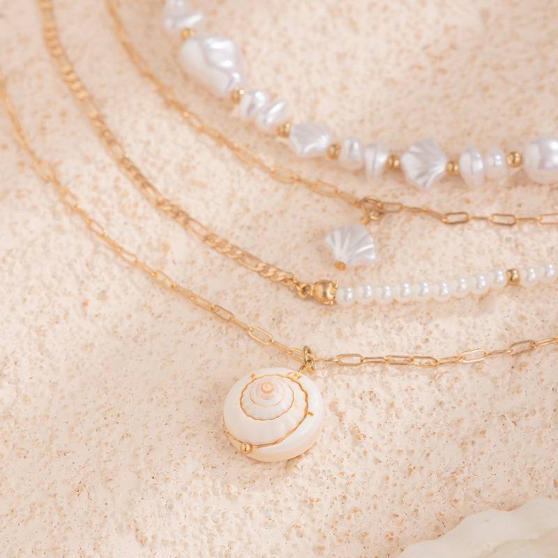 Богемное летнее многослойное ожерелье для женщин, винтажное ожерелье в стиле барокко с имитацией жемчуга и бисером, ракушка, морская звезда, кулон, ожерелье, ювелирные изделия