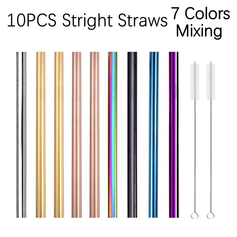 10 шт. 12*215 мм цветные трубочки для питья из нержавеющей стали 304 многоразовые металлические трубочки для бара Boba Bubble Tea молочные коктейли трубки