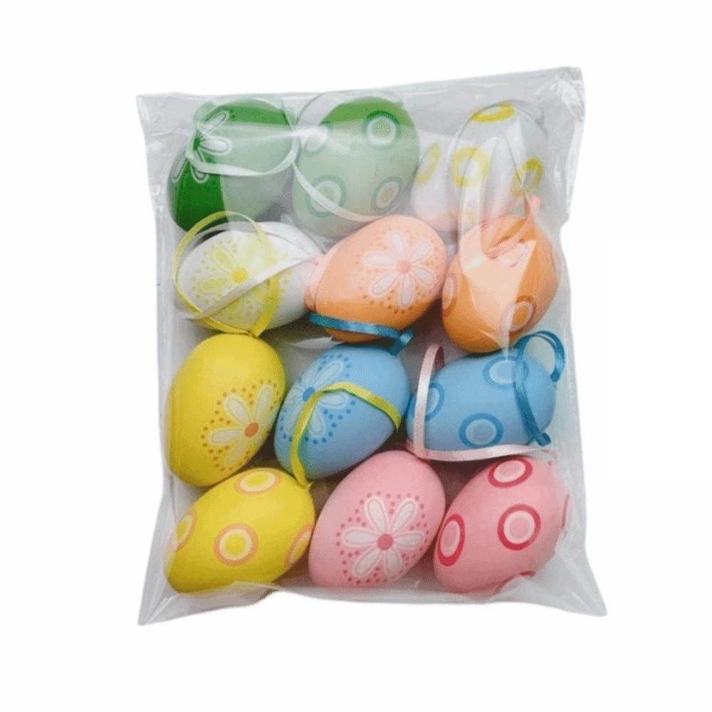 12Pcs/Set DIY Craft Easter Simulation Egg Cartoon Artificial Egg Pendant Hanging Ornament