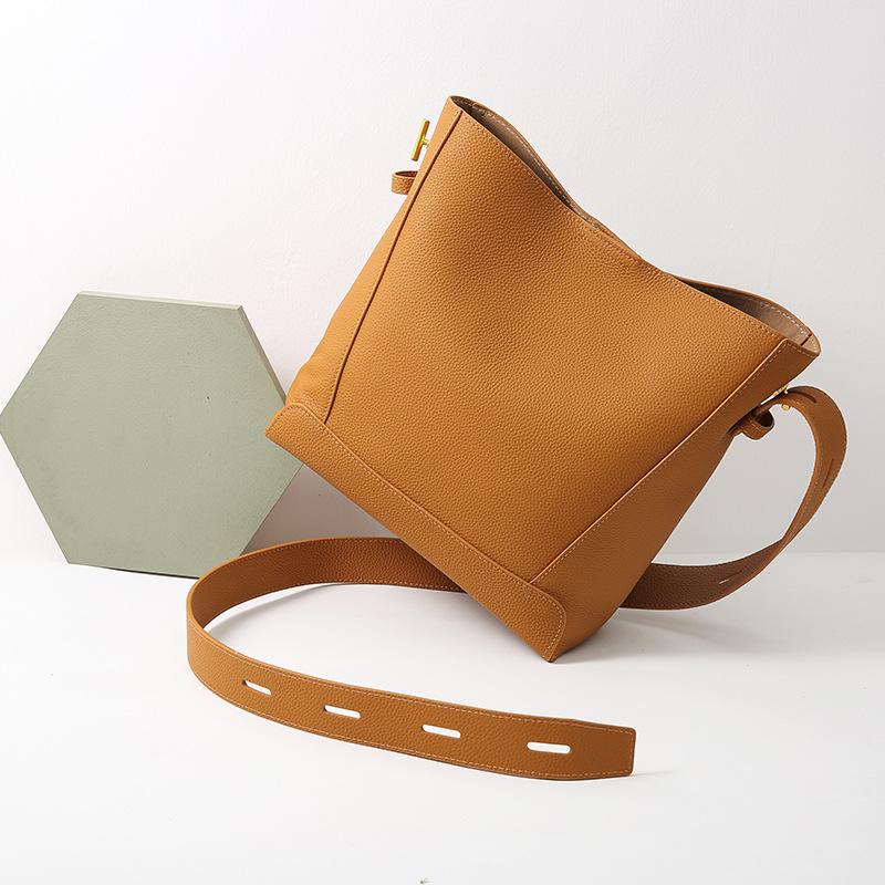 Women's Bucket Bag Women's Premium Sense Niche Design Genuine Leather Large Capacity Commuter Shoulder Crossbody Bag