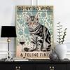 Cat Floral Leaf Wine Prints Poster, Animals Plant Art Canvas Painting, Vintage Cute Funy Home Restaurant Bedroom Kids Room Decor Gift No Frame