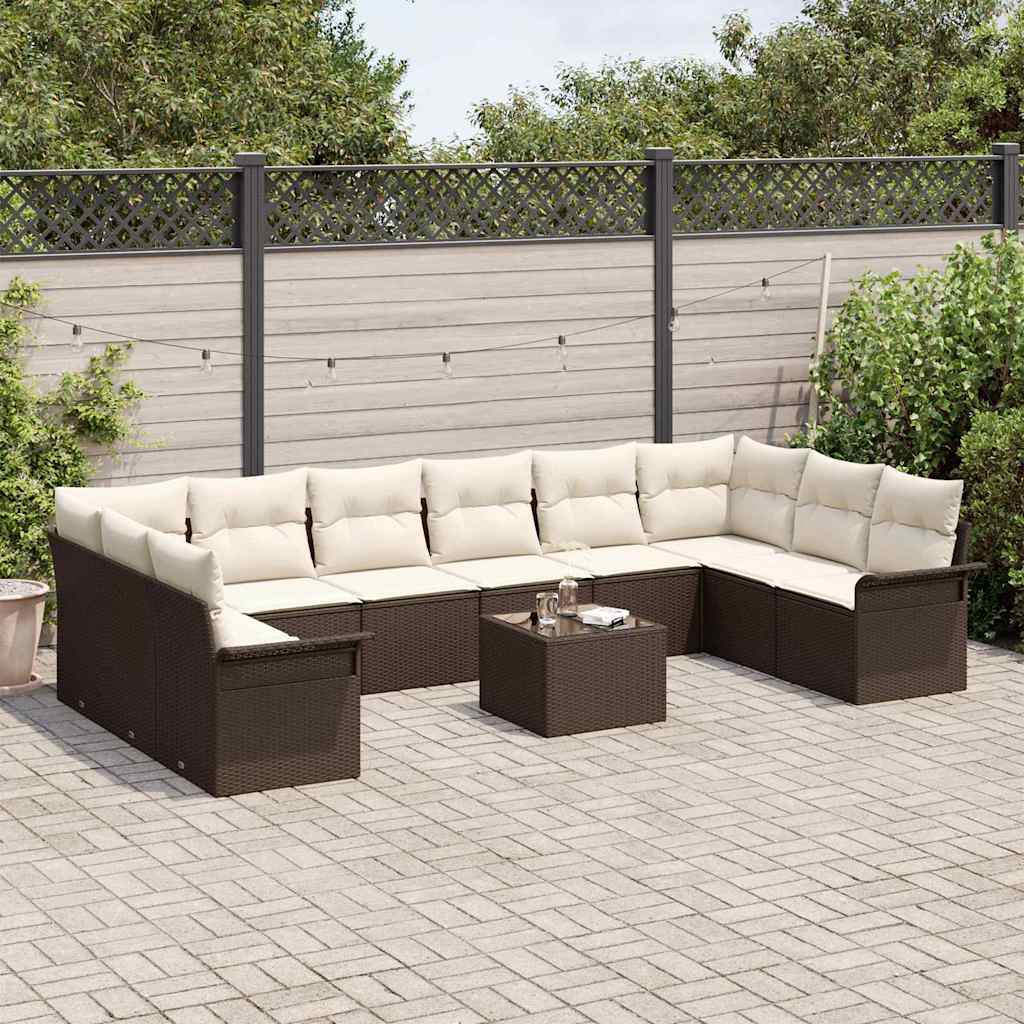 Garden Sofa Set with Cushions 11 pcs Brown Poly Rattan