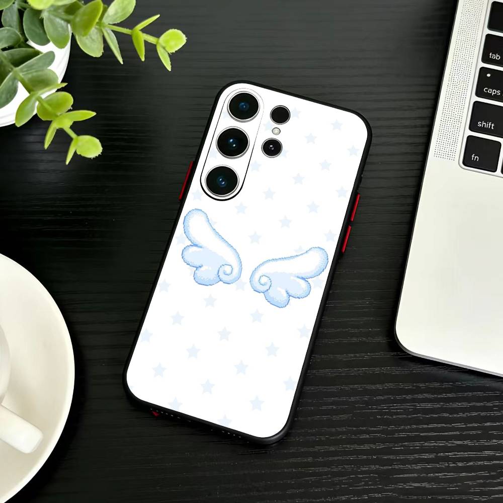 Модный милый корейский чехол для телефона с ангельскими крыльями для Samsung S26, S25, S24, S23, S22, S30, S21, Ultra, Plus, FE 5G, черный, мягкий