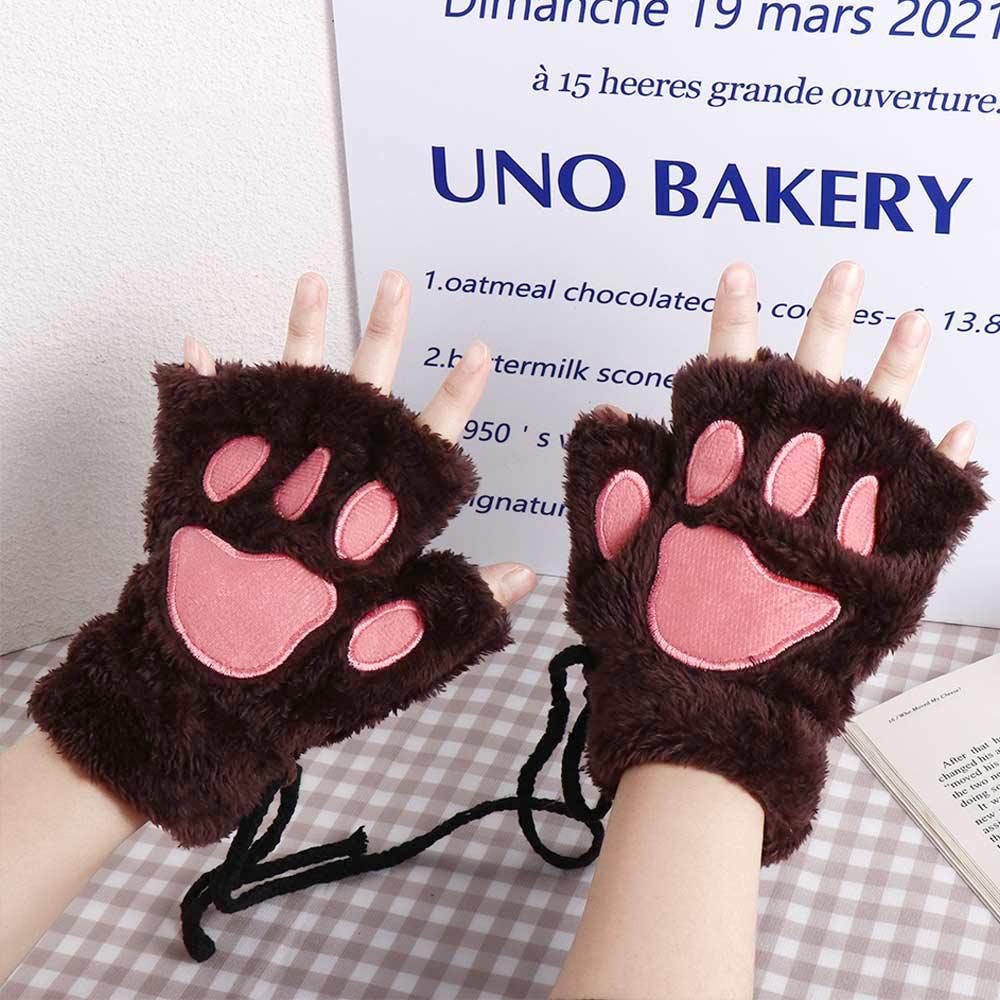 Lovely Brand New HOT Cat Warm Fluffy Multi-color Women Plush Winter Bear Paw Fingerless Gloves