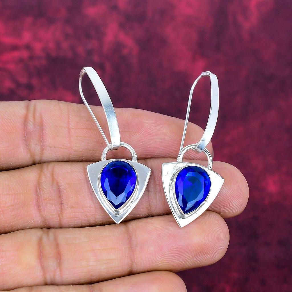 Лондонский голубой топаз 925 пробы стерлинговое серебро серьги, серьги с драгоценными камнями ручной работы, подарки для жены совершенно новые серьги