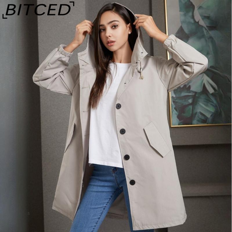 BITCED Осенне-зимний водоотталкивающий тренч с капюшоном, женское повседневное длинное пальто свободного кроя, больших размеров, верхняя одежда для улицы от дождя