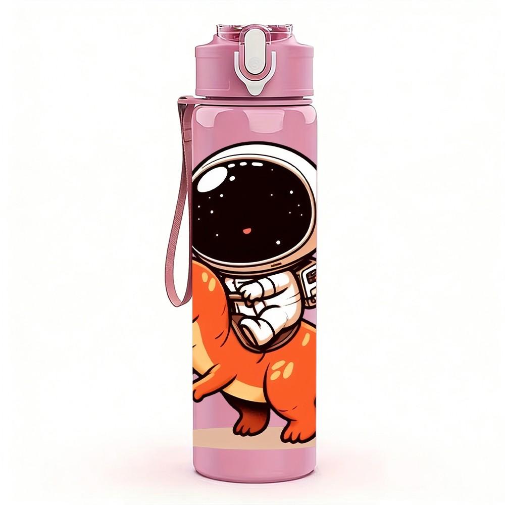 1PC Astronaut T Rex Dinosaur Figure 750ml Color Plastic Sports Water Bottle Leakproof Flip Straw Lid Suitable for Sports Office Home Use