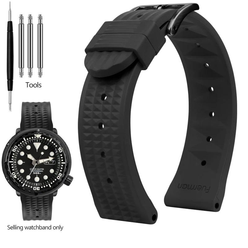 Мягкий резиновый вафельный ремешок для часов 20 мм 22 мм для Seiko Skx007 Abalone Water Ghost Ремешок для часов Мужской Черный Зеленый синий Силиконовый браслет