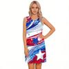 Sleeveless Tear Away Dress for Women Post Shoulder Surgery Independence Day Printed Knee Length Casual Dress with Side Slit