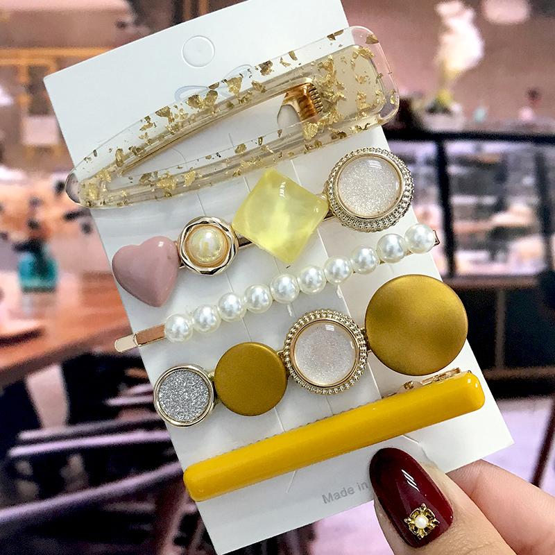 5Pcs/Set Fashion Smiley Pearl Hair Clip For Women Girl Geometric Acetate Barrettes Hairpin Headwear Hair Accessories  Trendy