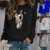 Women's Hooded Cat Print Sweatshirt Long Sleeve Top Women