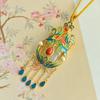 Natural Hetian Jade Enamel Tassel Necklace Pendant Luxury Courtly Style Vintage Glamour Chains Wedding Jewelry for Women