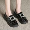 Fashion Thicken Soled Platform Loafers Women Sparkling Crystal Flats Small Leather Shoes Ladies Chunky Heels Oxfords Uniform JK Sneakers