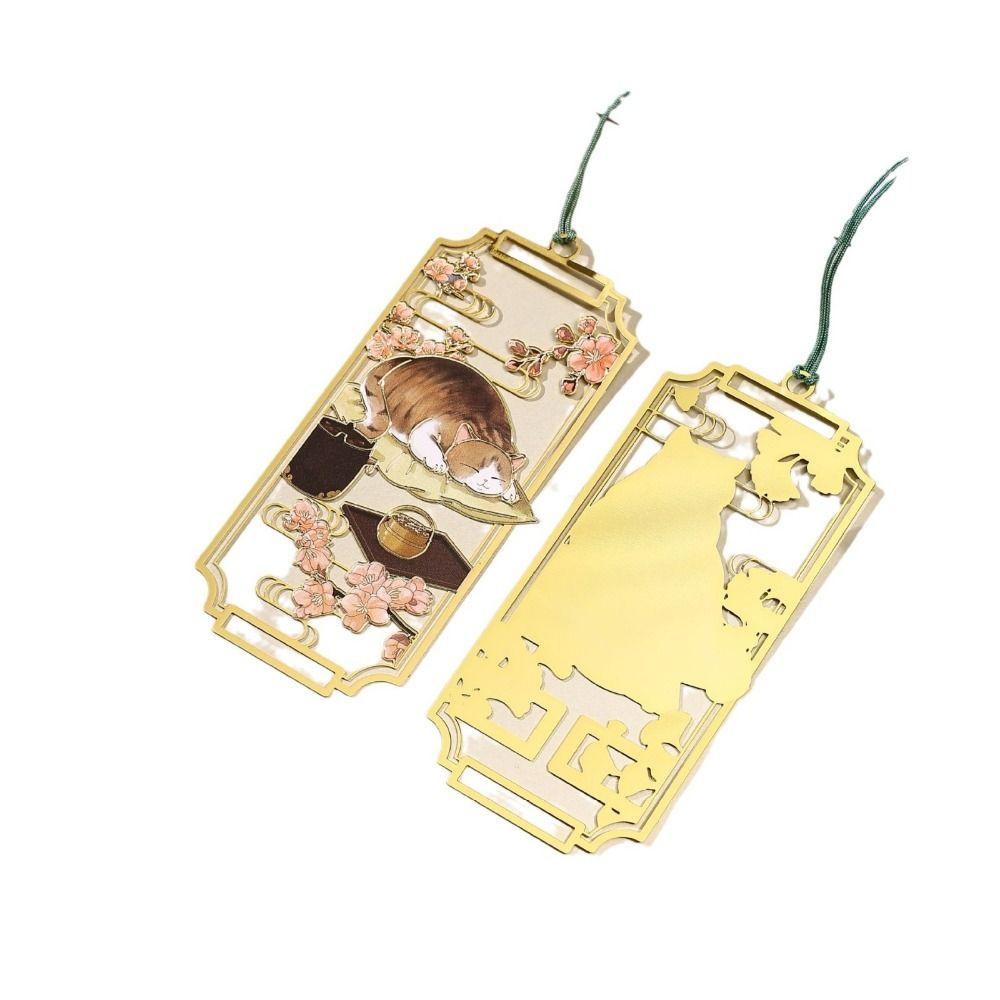 Cat Hollowed Cat Bookmark Flower Chinese Style Metal Reading Bookmark Creative Tassels Chinese Style Bookmarks Teachers'Day Gift