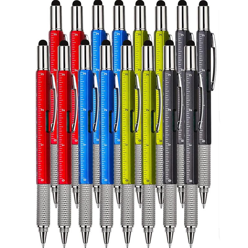 16 шт. 6 в 1 шариковая ручка-стилус с уровнем линейка отвертка инструмент офис школьные принадлежности ручной инструмент