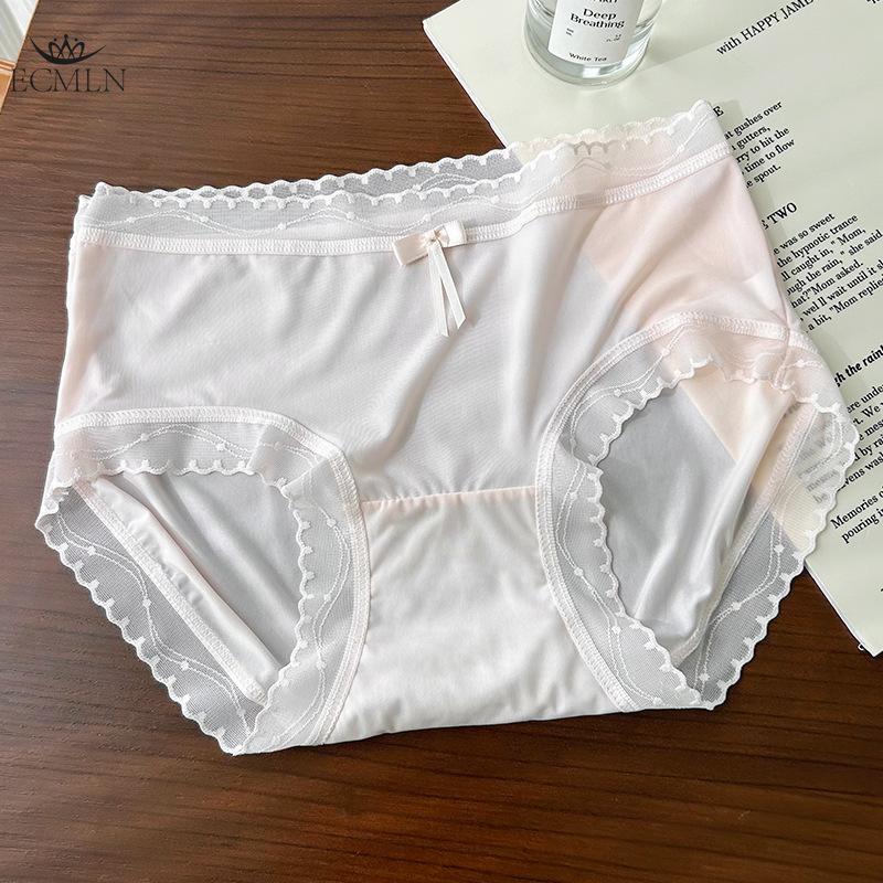 Summer Ice Silk Underwear Panties for Women Mid-waist Bowknot Breathable Ultra-thin Sexy Briefs Underpants Knickers